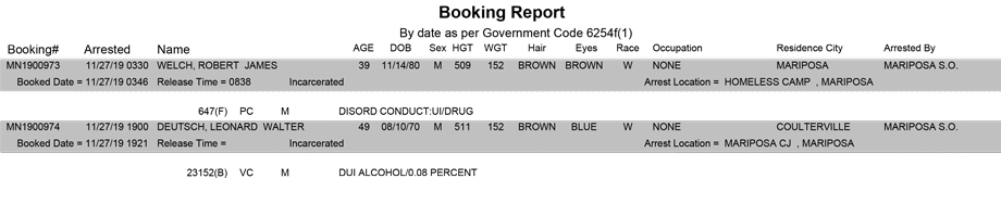 mariposa county booking report for november 27 2019