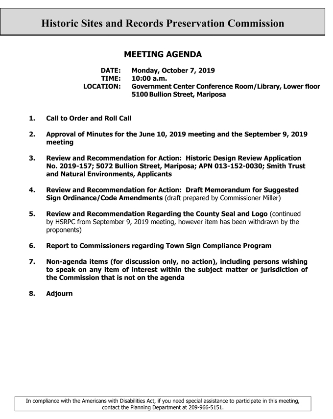 2019 10 07 Historic Sites and Records Preservation Commission agenda