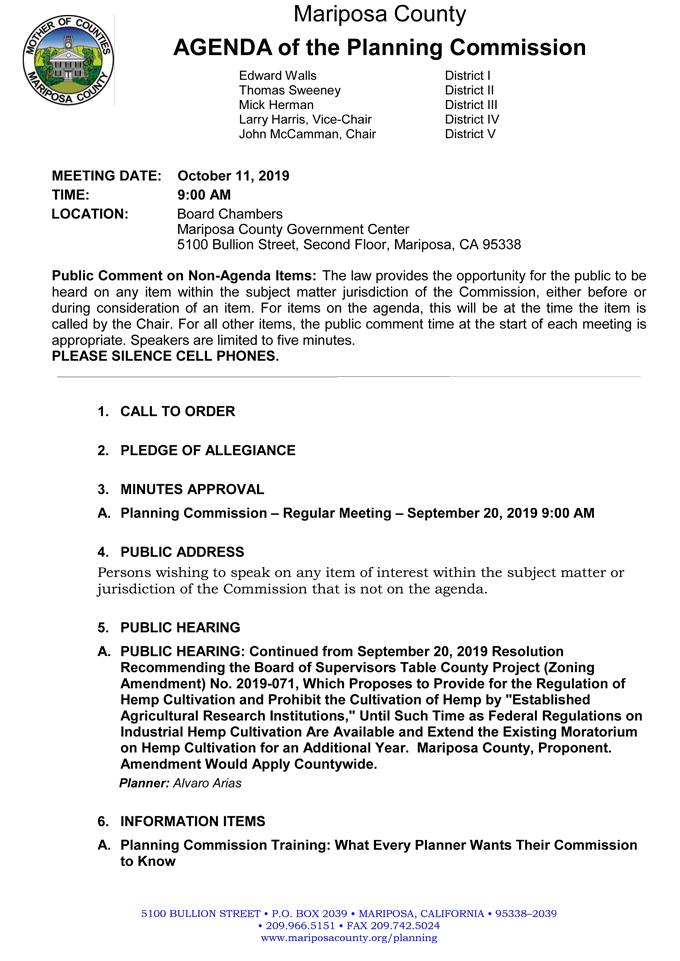 2019 10 11 Planning Commission agenda 1