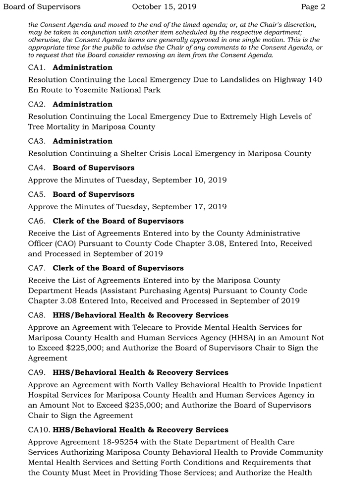 2019 10 15 Board of Supervisors agenda 2