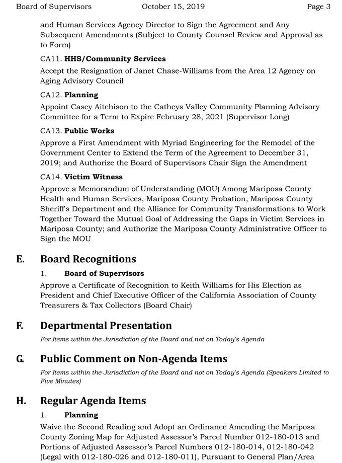 2019 10 15 Board of Supervisors agenda 3