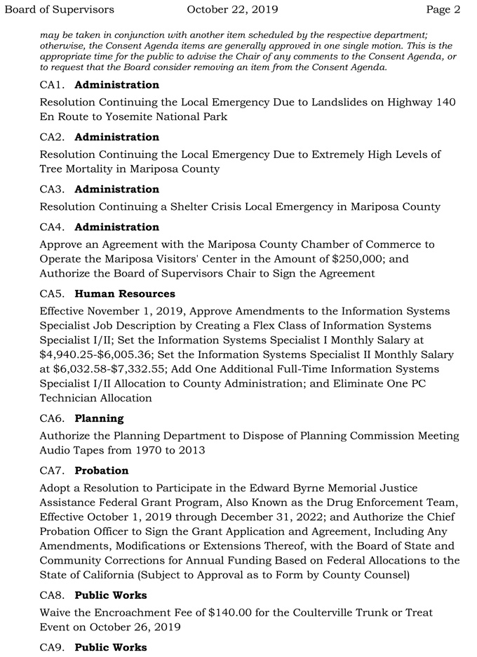 2019 10 22 Board of Supervisors agenda 2