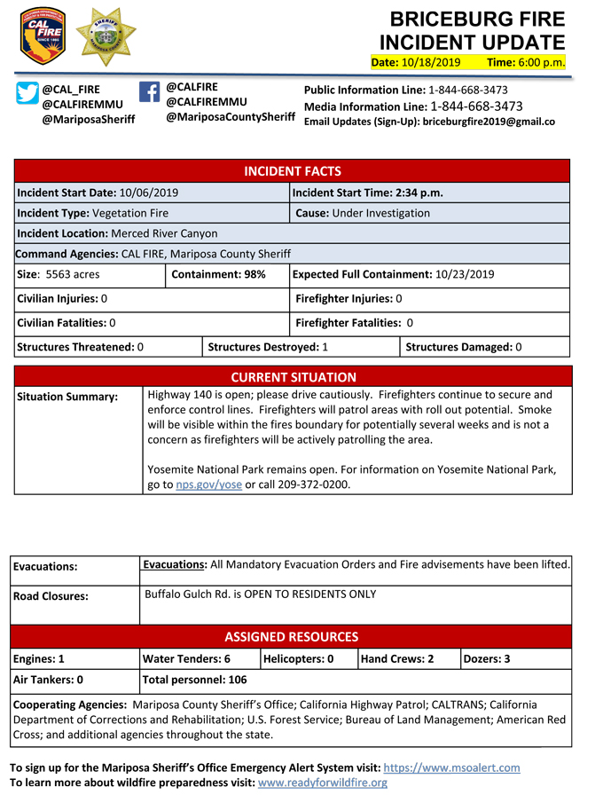 BRICEBURG FIRE UPDATE 10 18 2019 PM 1