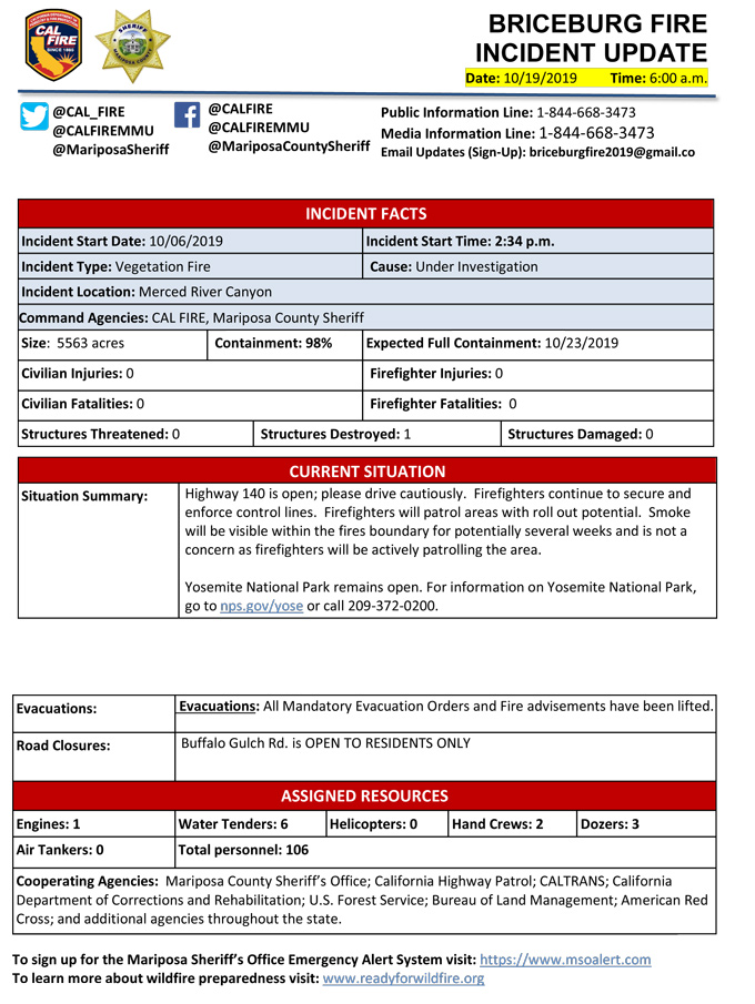 BRICEBURG FIRE UPDATE 10 19 2019 AM 1