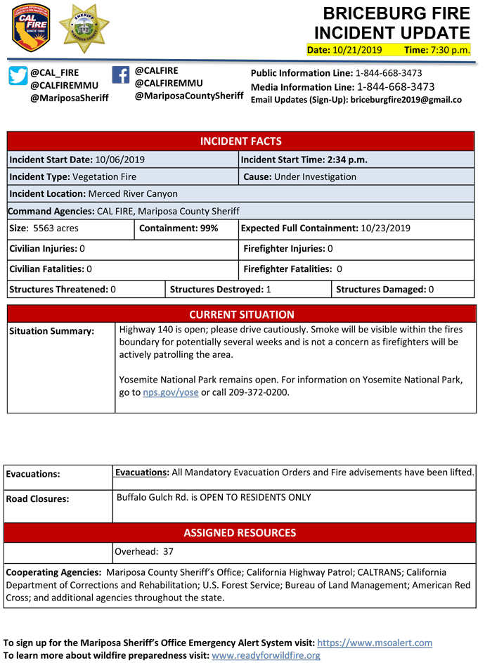 BRICEBURG FIRE UPDATE 10 21 2019 PM 1