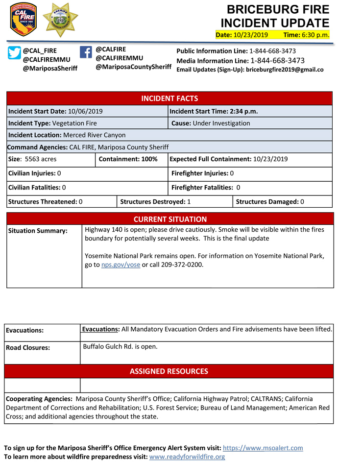 BRICEBURG FIRE UPDATE 10 23 2019 PM