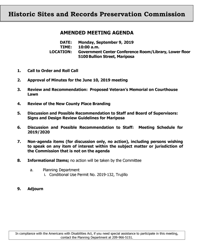 2019 09 09 Historic Sites Records Preservation Commission agenda