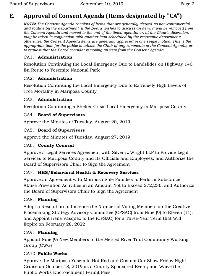 2019 09 10 Board of Supervisors agenda 2