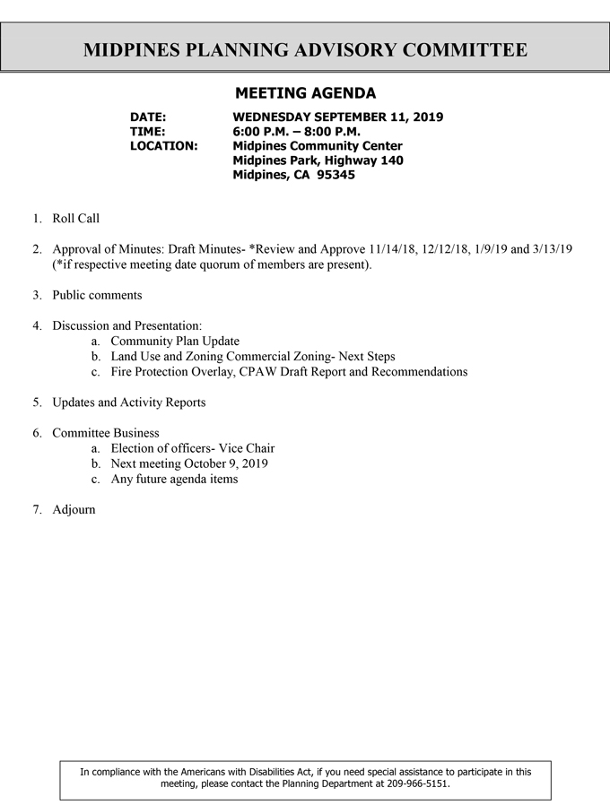 2019 09 11 Midpines Planning Advisory Committee agenda