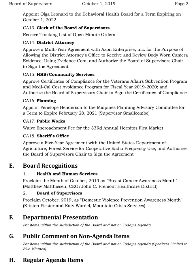 2019 10 01 mariposa county Board of Supervisors agenda 3