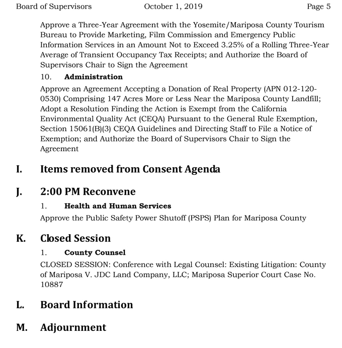 2019 10 01 mariposa county Board of Supervisors agenda 5