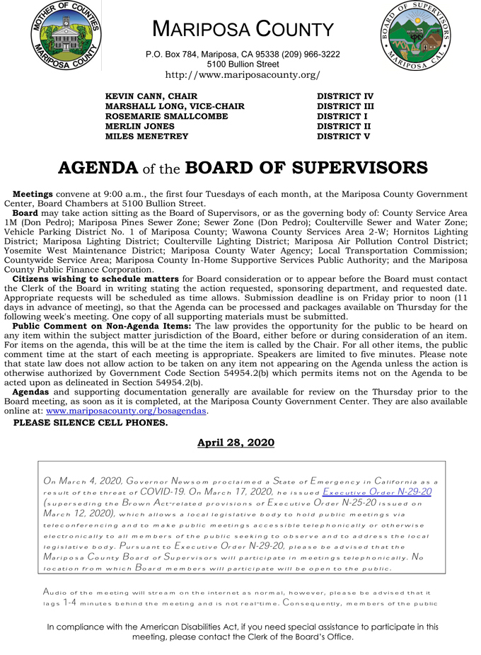 2020 04 28 Board of Supervisors agenda 1