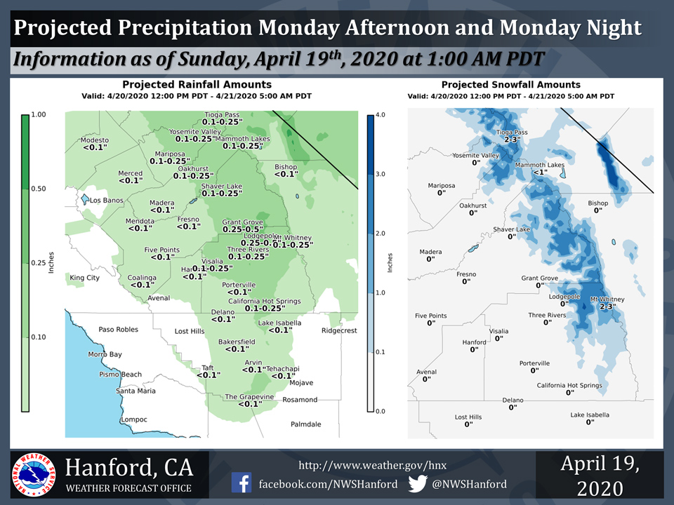 Weather Service Projected Rainfall Totals for Monday's Weather System