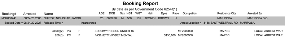 mariposa county booking report for august 24 2020