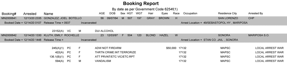 mariposa county booking report for december 14 2020