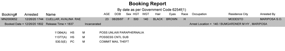 mariposa county booking report for december 26 2020