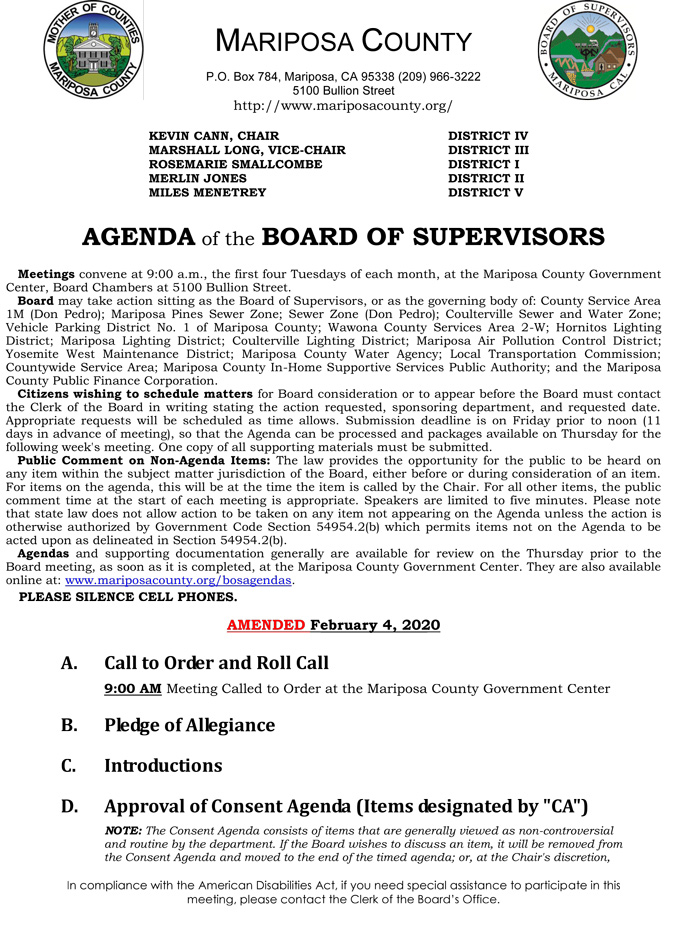 2020 02 04 Board of Supervisors agenda 1