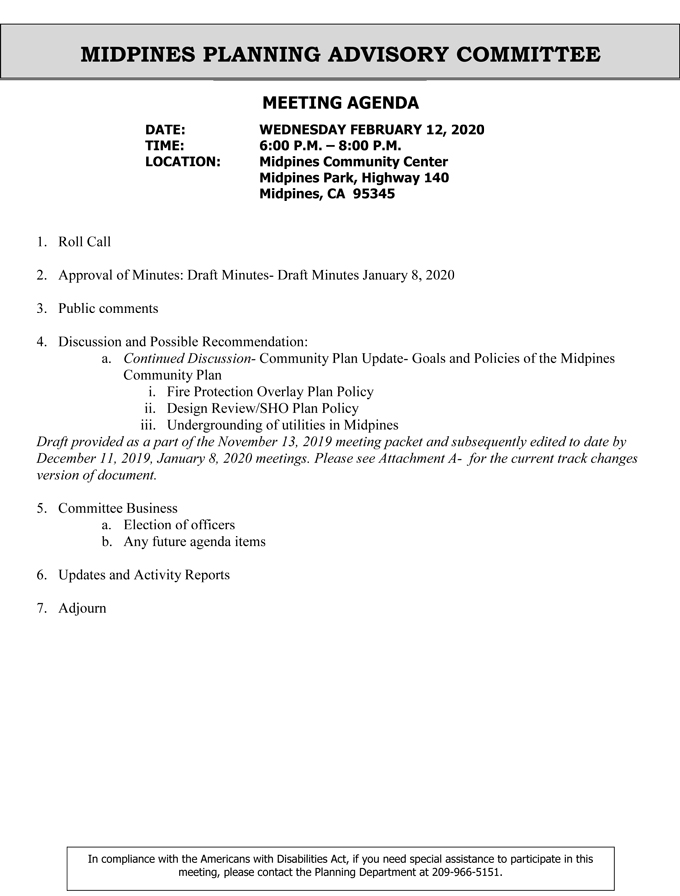 2020 02 12 Midpines Planning Advisory Committee agenda