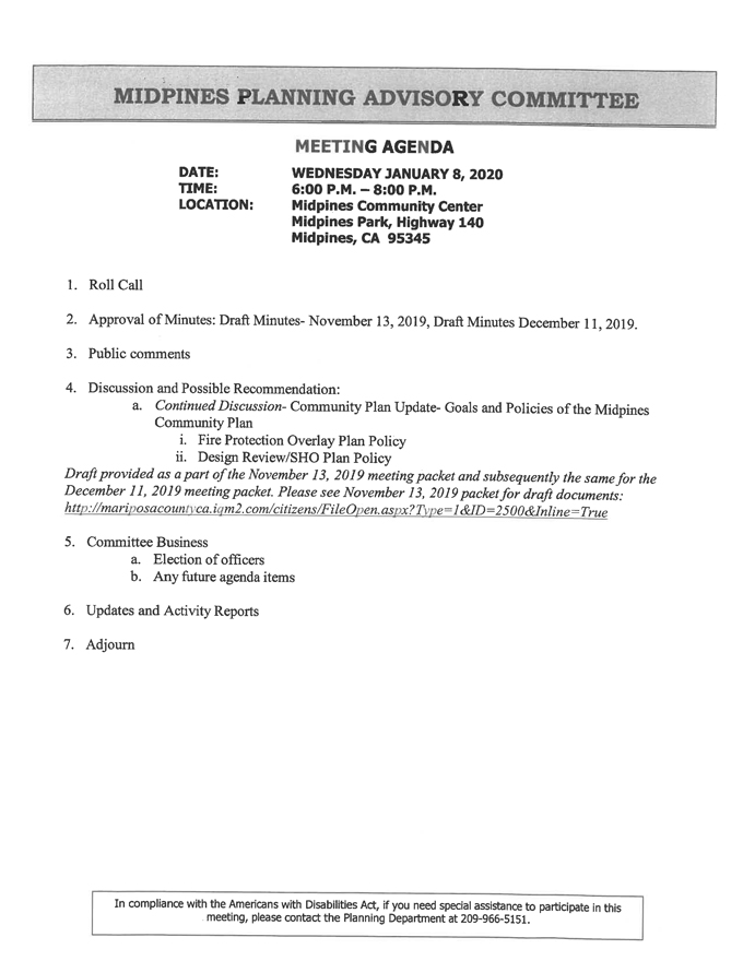 2020 01 08 Midpines Planning Advisory Committee agenda 1