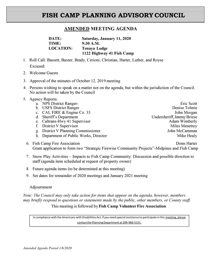 2020 01 11 Fish Camp Town Planning Advisory Council agenda