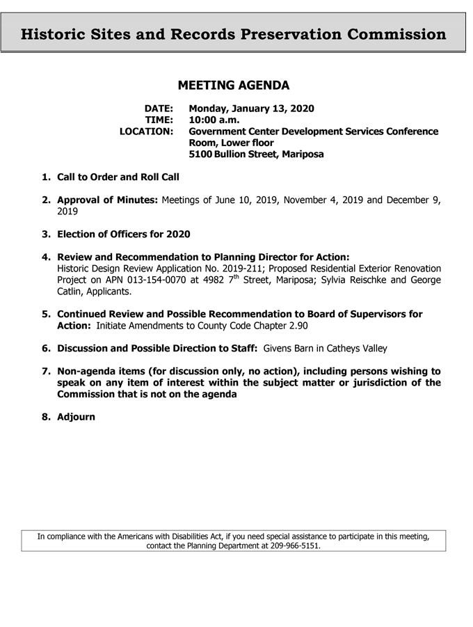 2020 01 13 Historic Sites and Records Preservation Commission agenda