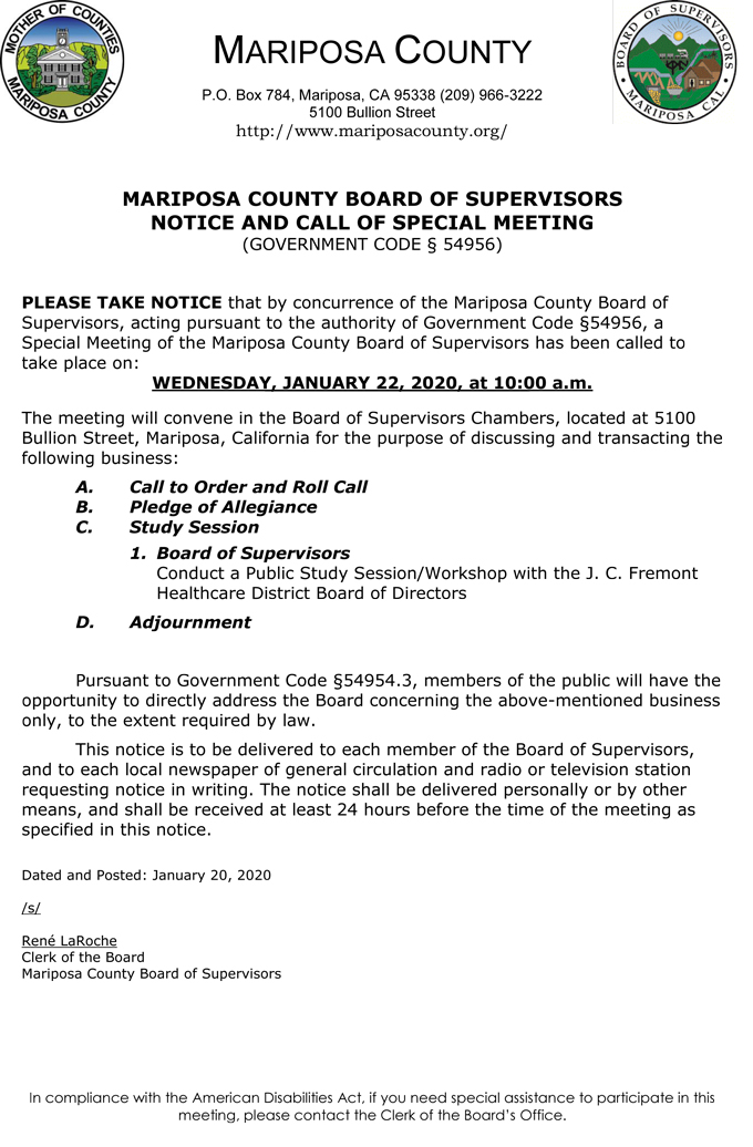 2020 01 22 Board of Supervisors agenda