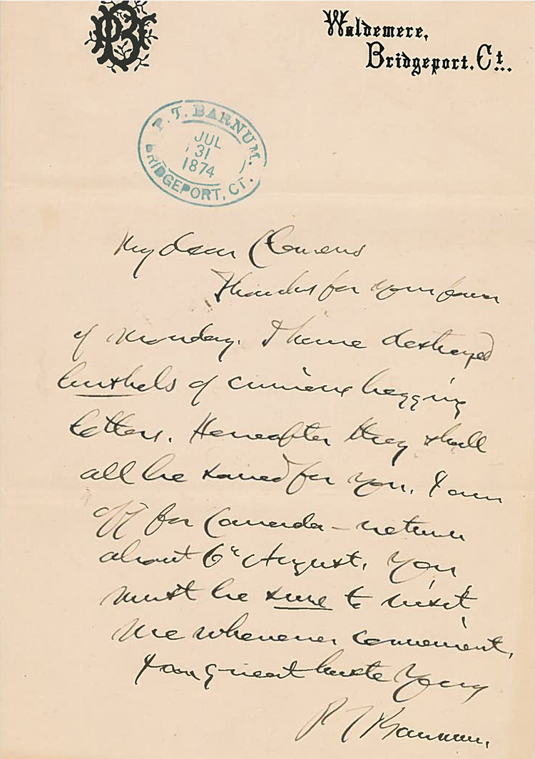 Barnum letter to Twain 750