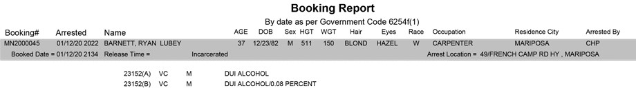 mariposa county booking report for january 12 2020