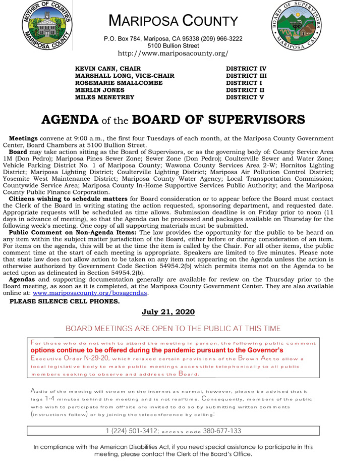 2020 07 21 Board of Supervisors agenda 1