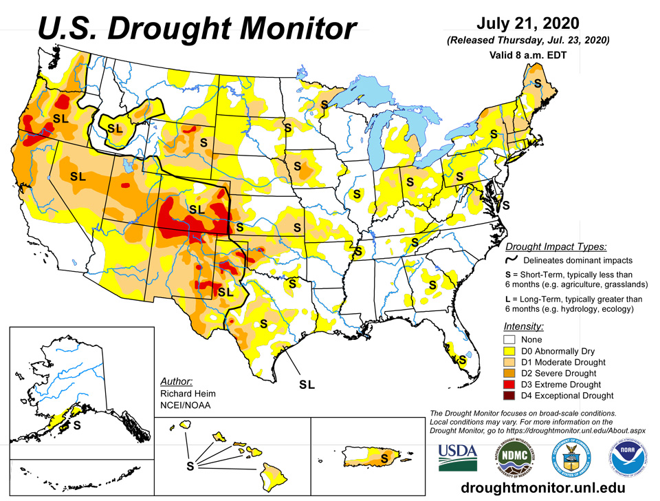 California and National Drought Summary for July 21, 2020, 10 Day ...