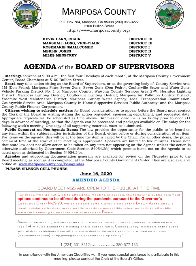2020 06 16 Board of Supervisors agenda 1