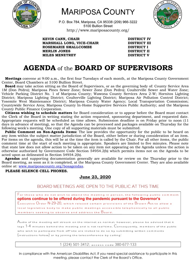 2020 06 23 Board of Supervisors agenda 1