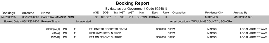 mariposa county booking report for june 15 2020