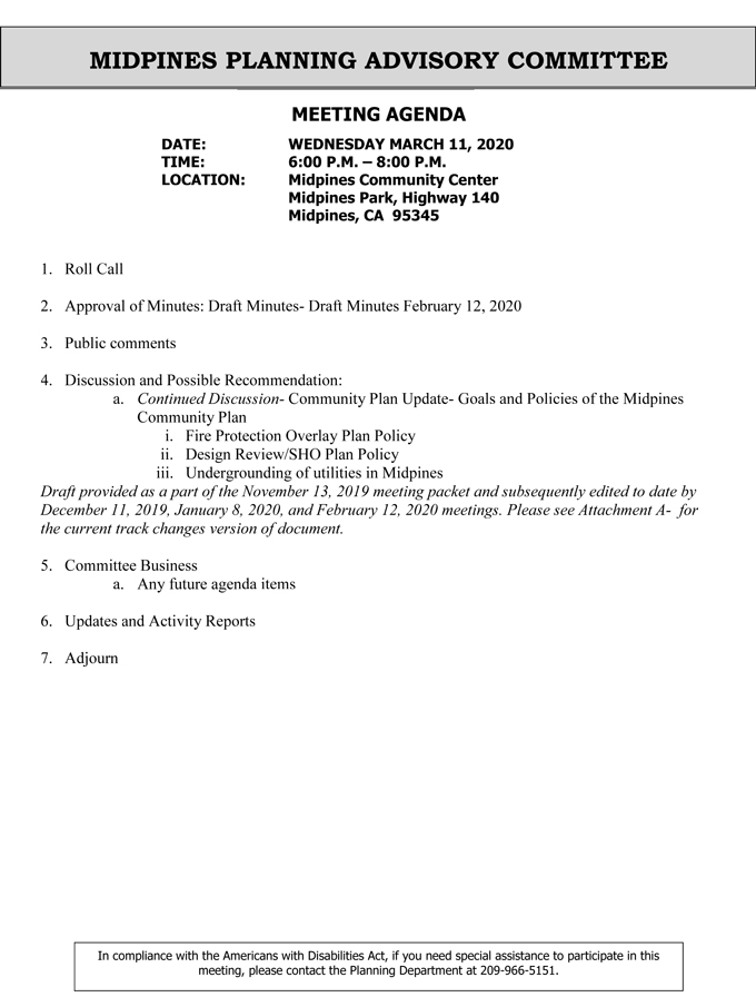 2020 03 11 Midpines Planning Advisory Committee agenda