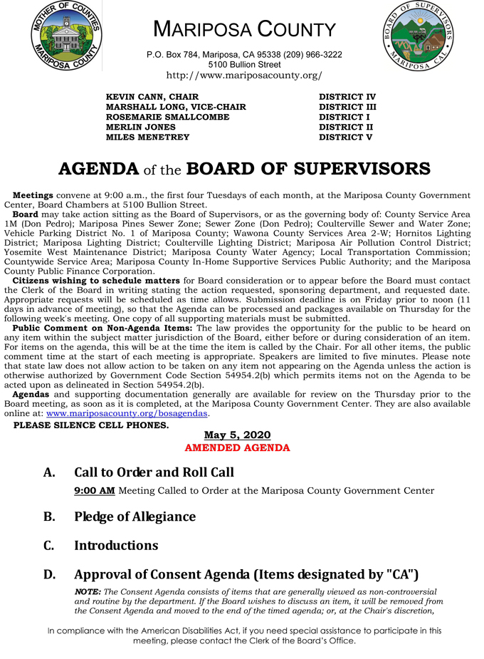 2020 05 05 Board of Supervisors agenda 1