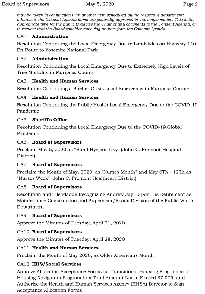 2020 05 05 Board of Supervisors agenda 2