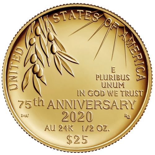 2020 end of world war ii 75th anniversary 24 karat gold coin reverse