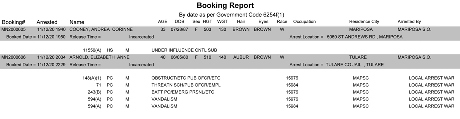 mariposa county booking report for november 12 2020