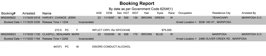 mariposa county booking report for november 19 2020