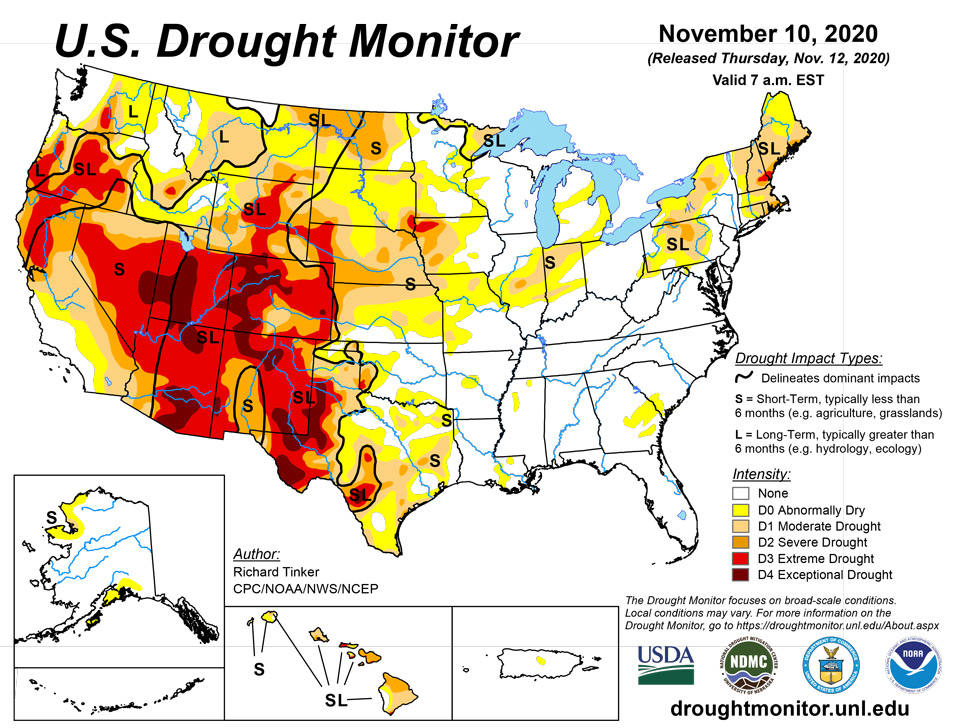 California and National Drought Summary for November 10, 2020, 10 Day ...