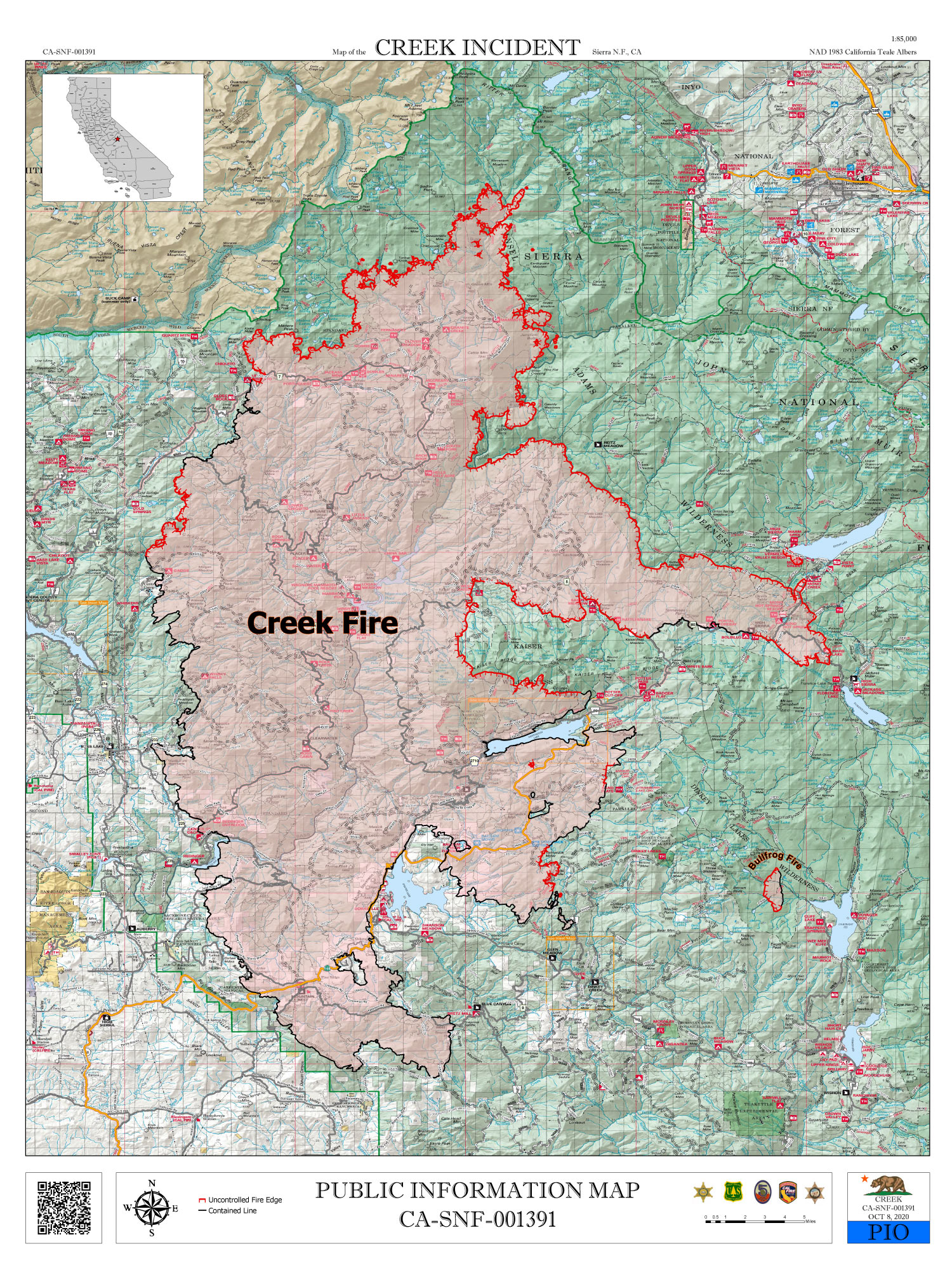 Sierra National Forest Creek Fire Public Information Map For Thursday October 8 2020 Shows Contained Line And Uncontrolled Fire Edge