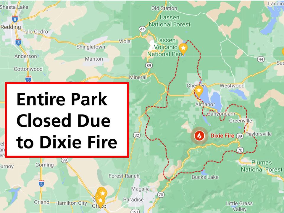 Closure of the park due to the Dixie fire