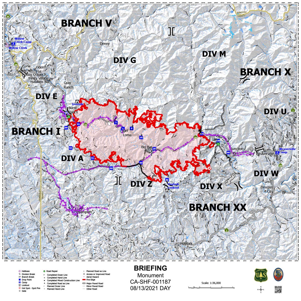 California Monument Fire Briefing Map for Friday, August ...