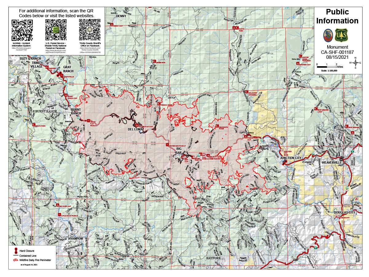 California Monument Fire Sunday, August 15, 2021 Updates