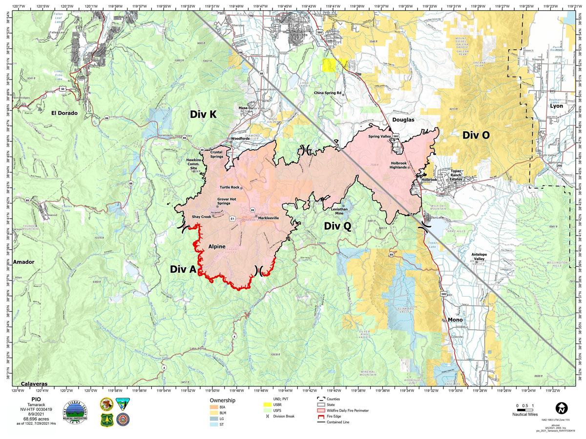 Tamarack Fire in Alpine County Updates for Monday, August 9, 2021