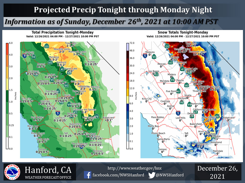 Weather Service Projected Rainfall Totals for Sunday NightMonday Night