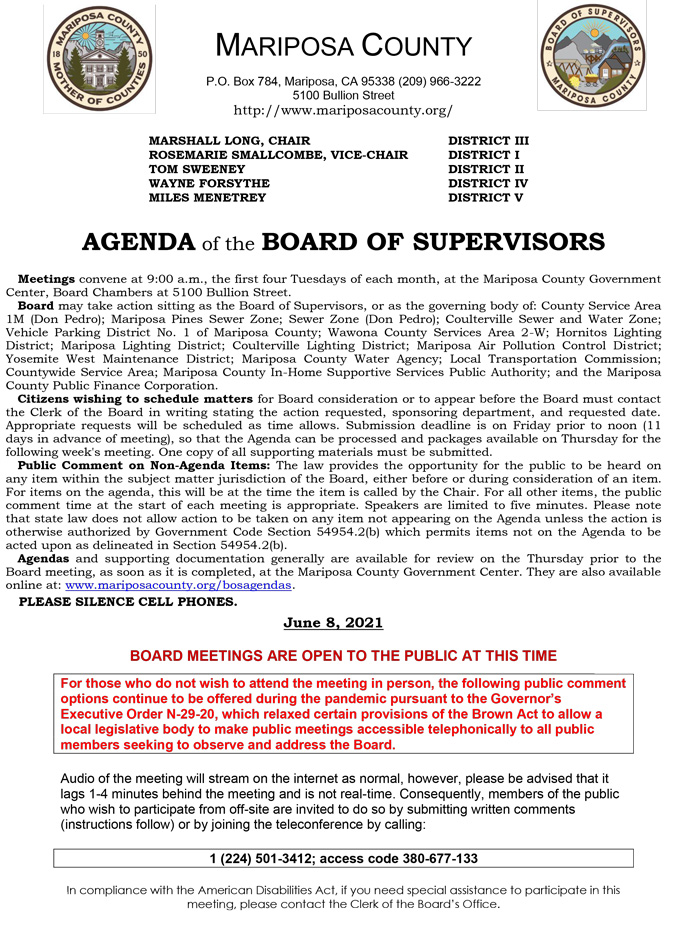 2021 06 08 Board of Supervisors agenda 1