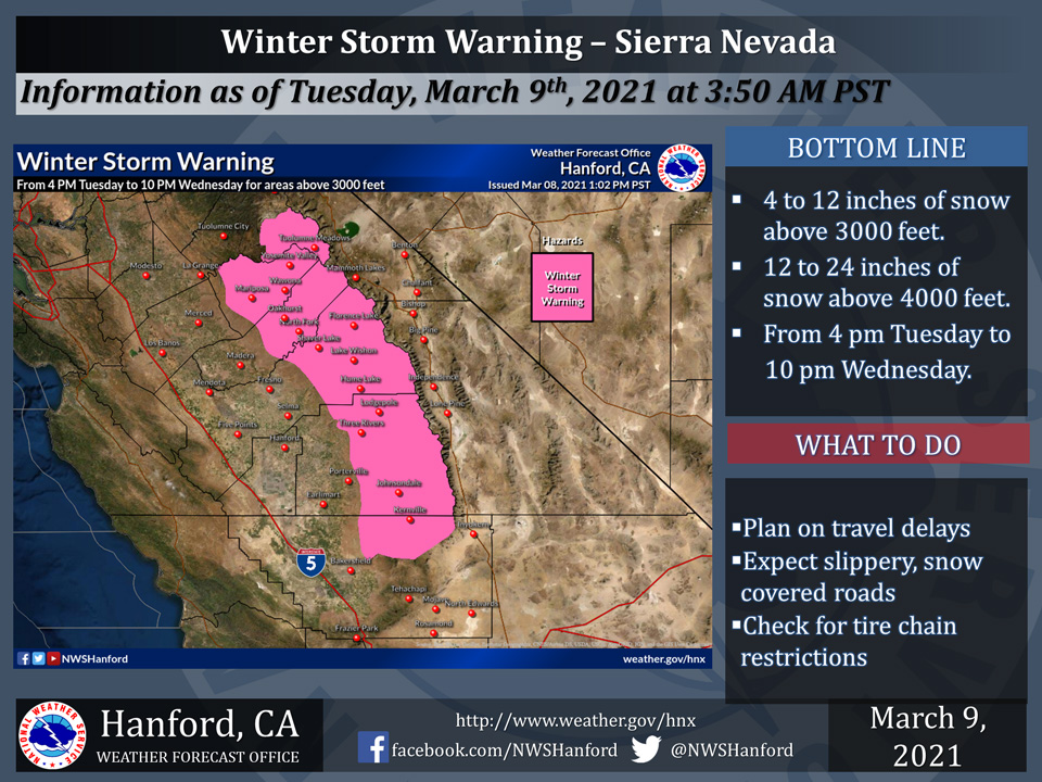 Weather Service Reports a Winter Storm Warning is in Effect for the
