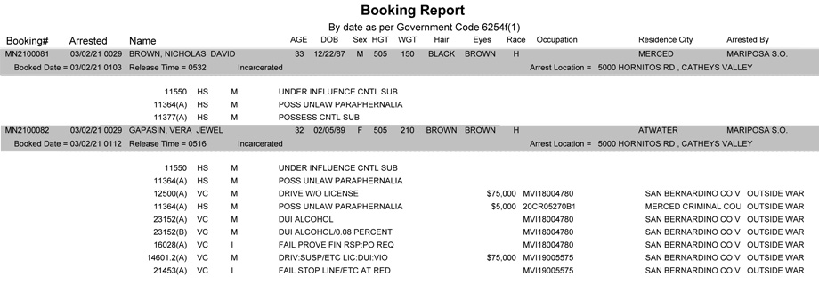 mariposa county booking report for march 2 2021