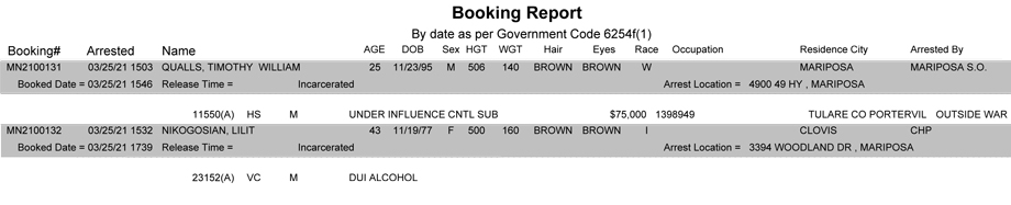 mariposa county booking report for march 25 2021
